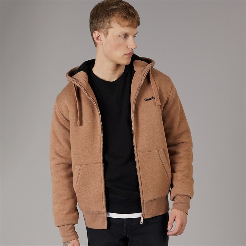 Bench Mens Baraz Borg Lined Hoodie Taupe Marl