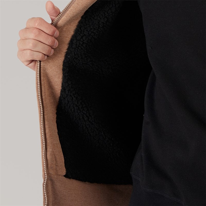 Bench Mens Baraz Borg Lined Hoodie Taupe Marl - Image 3