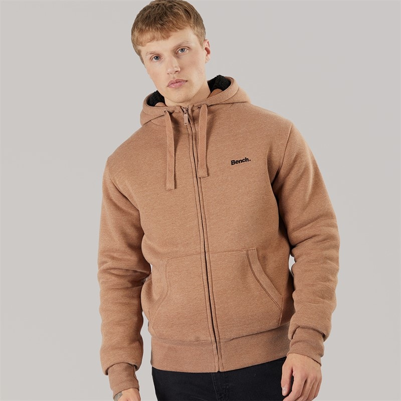 Bench Mens Baraz Borg Lined Hoodie Taupe Marl - Image 5
