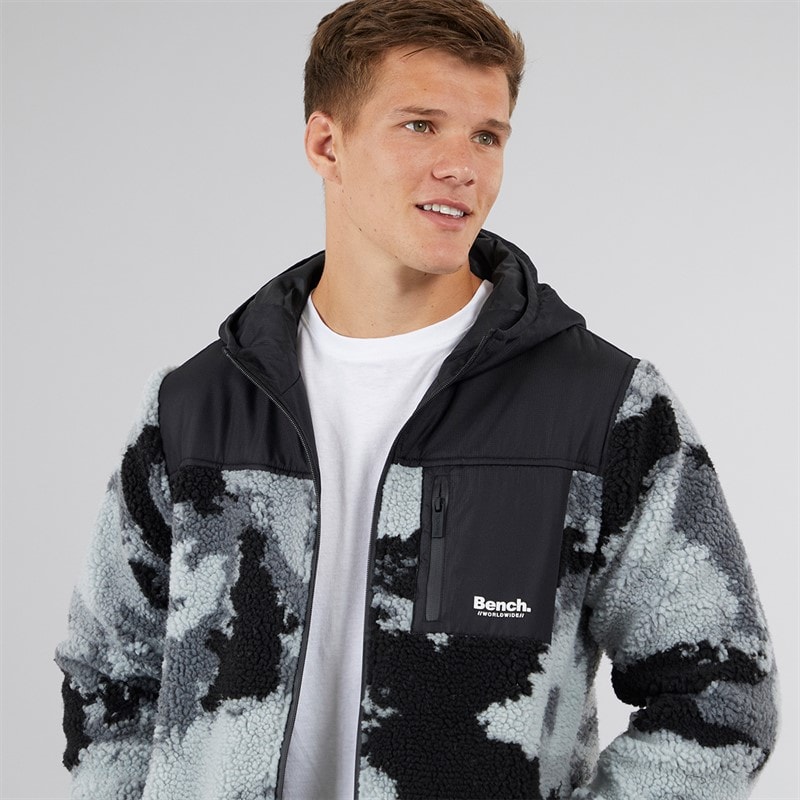 Bench Mens Sableo Fleece Hoodie Black Camo - Image 3