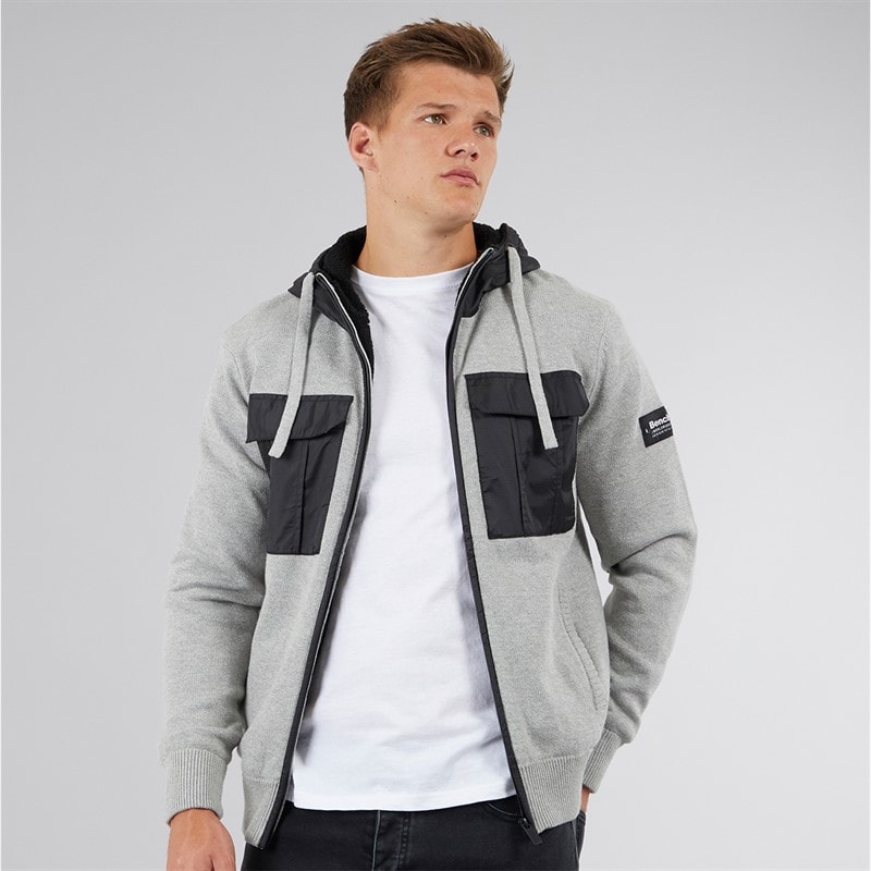 Bench Mens Minski Knitted Hoodie Grey Marl - Image 1