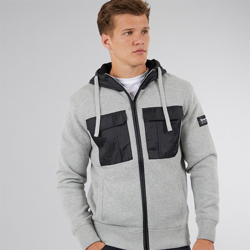 Bench Mens Minski Knitted Hoodie Grey Marl - Image 3