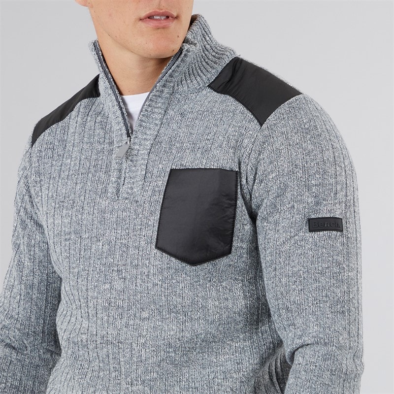 Bench Mens Verto 1/4 Zip Funnel Neck Jumper Light Grey Marl - Image 3