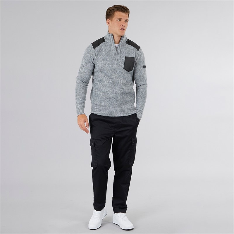 Bench Mens Verto 1/4 Zip Funnel Neck Jumper Light Grey Marl - Image 4