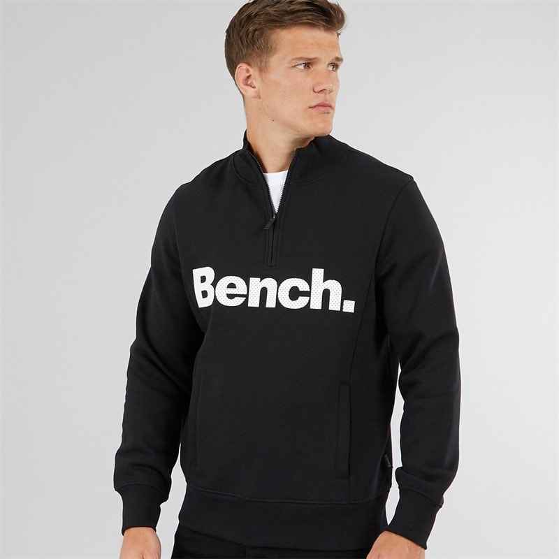 Bench Mens Plinth Spots 1/4 Zip Funnel Neck Sweatshirt Black