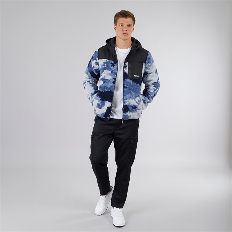 Bench Mens Sableo Fleece Hoodie Blue Camo - Image 3