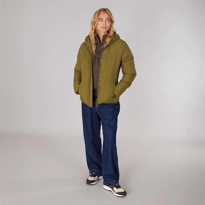 Bench Womens Willah Short Puffer Jacket Dark Olive - Image 4