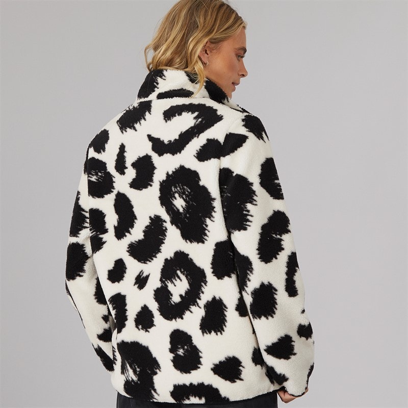 Bench Womens Gorla Borg Fleece Winter White/Black Leopard - Image 2