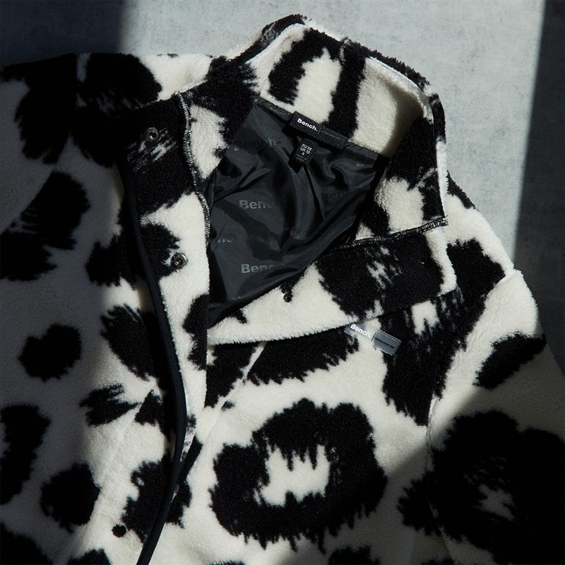Bench Womens Gorla Borg Fleece Winter White/Black Leopard - Image 3