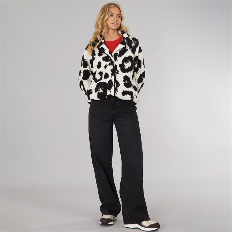 Bench Womens Gorla Borg Fleece Winter White/Black Leopard - Image 4
