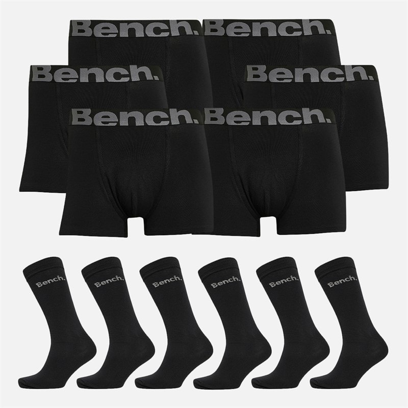 Bench Mens Zestal Six Pack Boxers And Six Pack Socks Gift Set Black