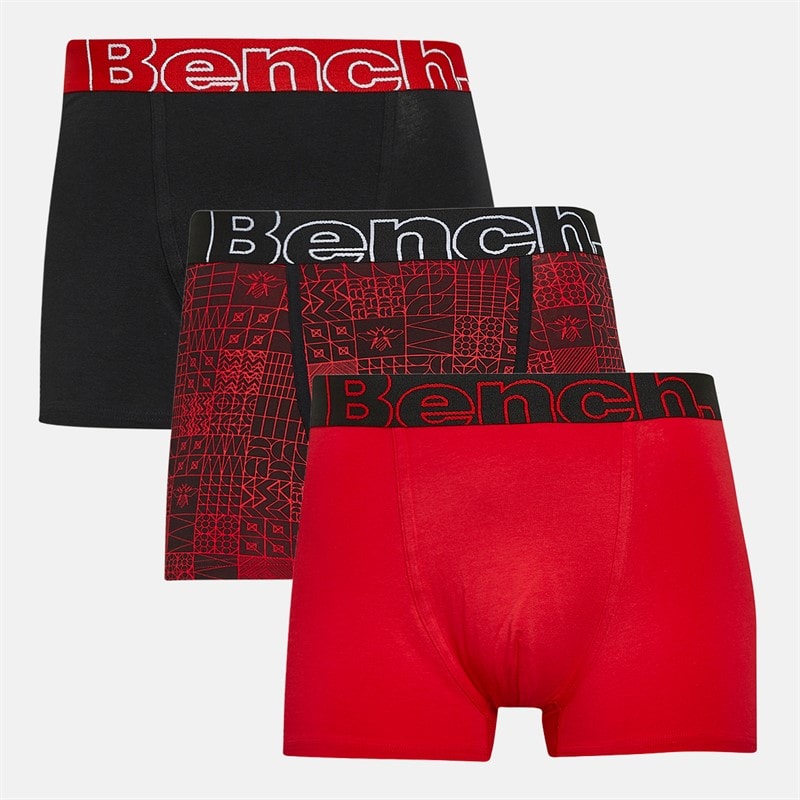 Bench Mens Earl Three Pack Boxers Black AOP/Red/Black - Image 1