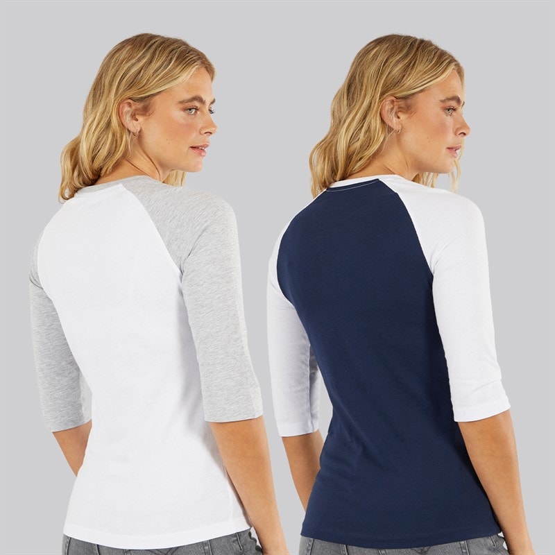 Bench Womens Two Pack 3/4 Sleeve T-Shirts White Navy - Image 2
