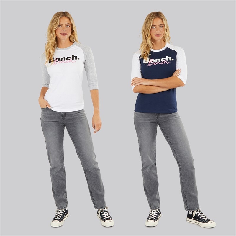 Bench Womens Two Pack 3/4 Sleeve T-Shirts White Navy - Image 3