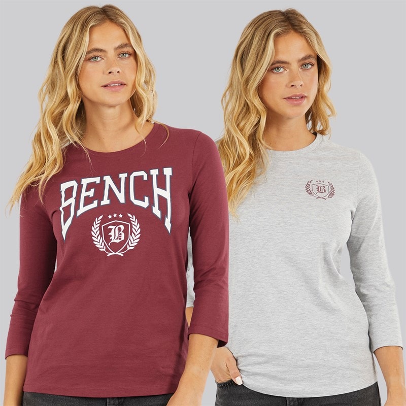 Bench Womens Two Pack 3/4 Sleeve T-Shirts Cordovan Grey Marl - Image 1