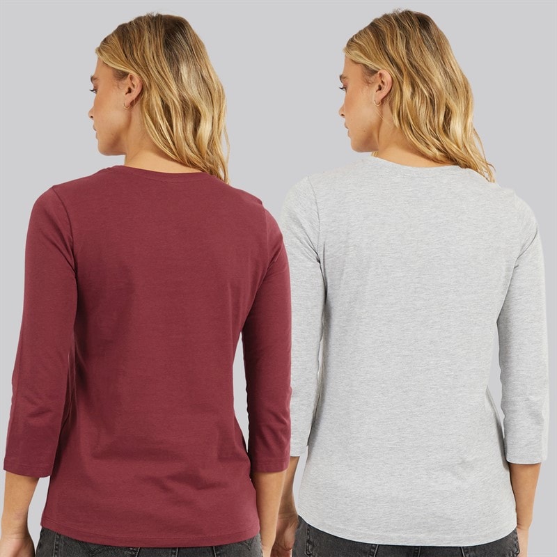 Bench Womens Two Pack 3/4 Sleeve T-Shirts Cordovan Grey Marl - Image 2
