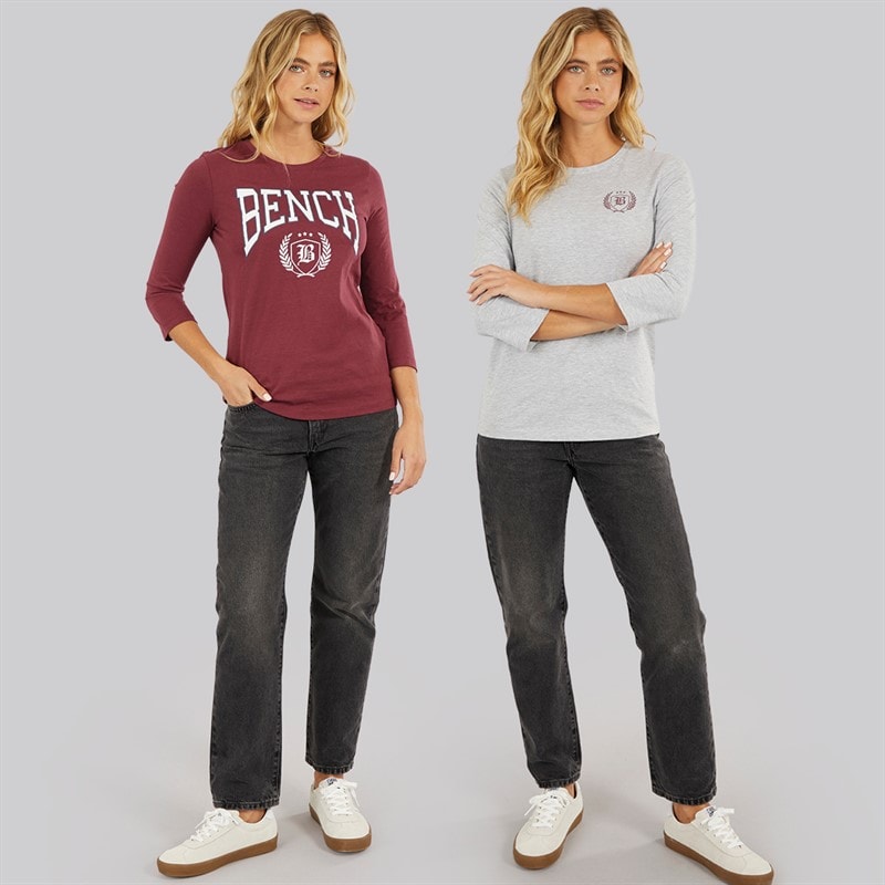 Bench Womens Two Pack 3/4 Sleeve T-Shirts Cordovan Grey Marl - Image 3