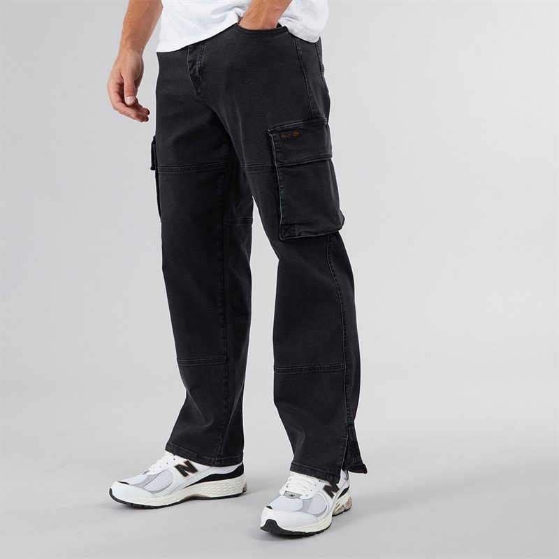Bench Mens Serian Cargo Jeans Washed Black