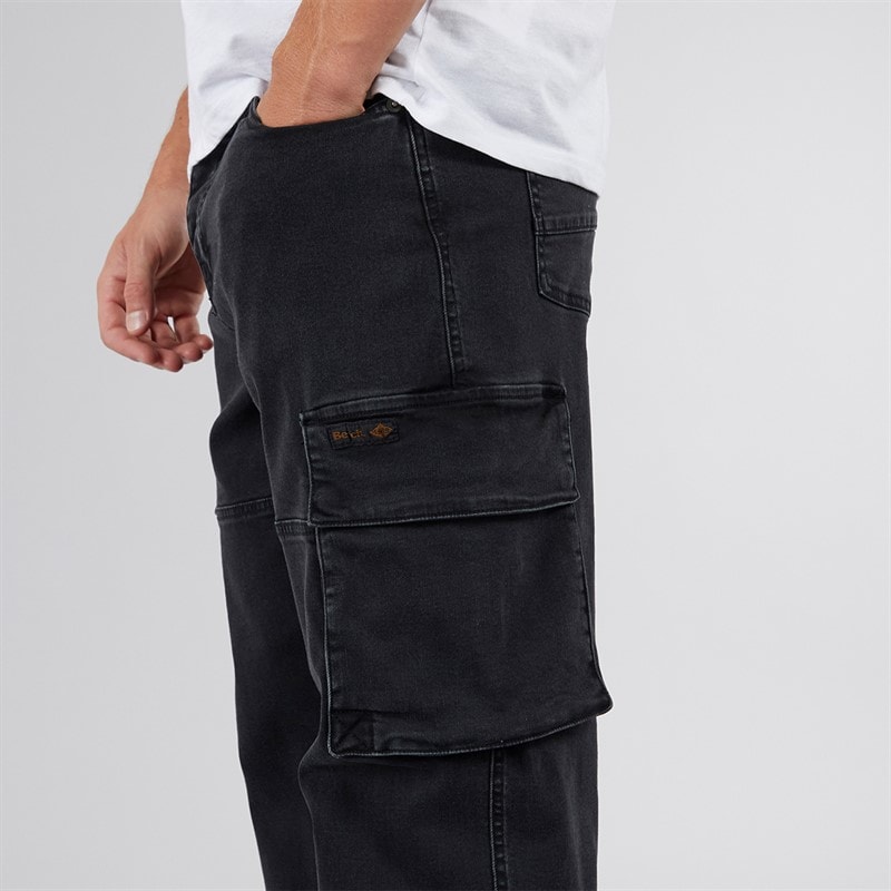 Bench Mens Serian Cargo Jeans Washed Black - Image 3