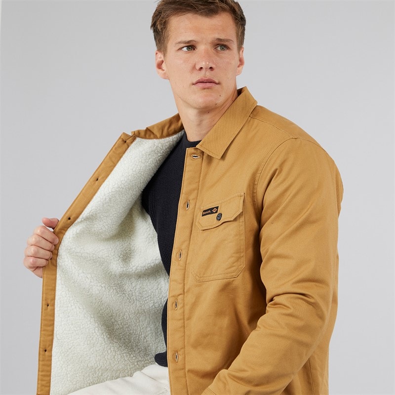 Bench Mens Merrin Borg Worker Overshirt Camel Brown - Image 3