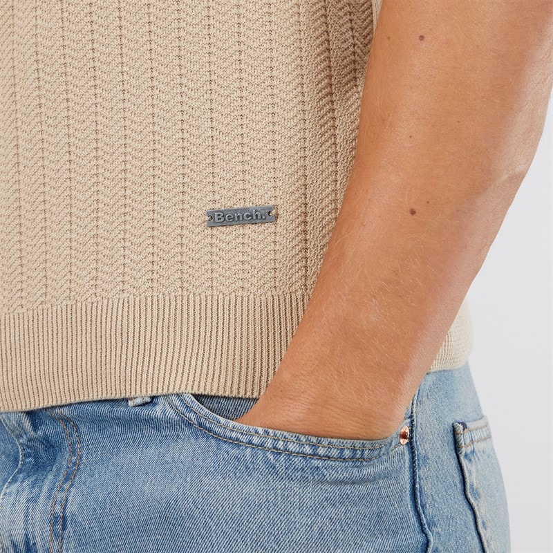 Bench Mens Brescia Knitted Polo Shirt Stone - Image 3