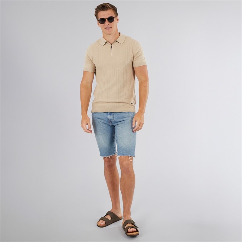 Bench Mens Brescia Knitted Polo Shirt Stone - Image 4