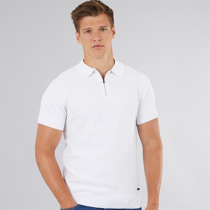 Bench Mens Brescia Knitted Polo Shirt White - Image 1