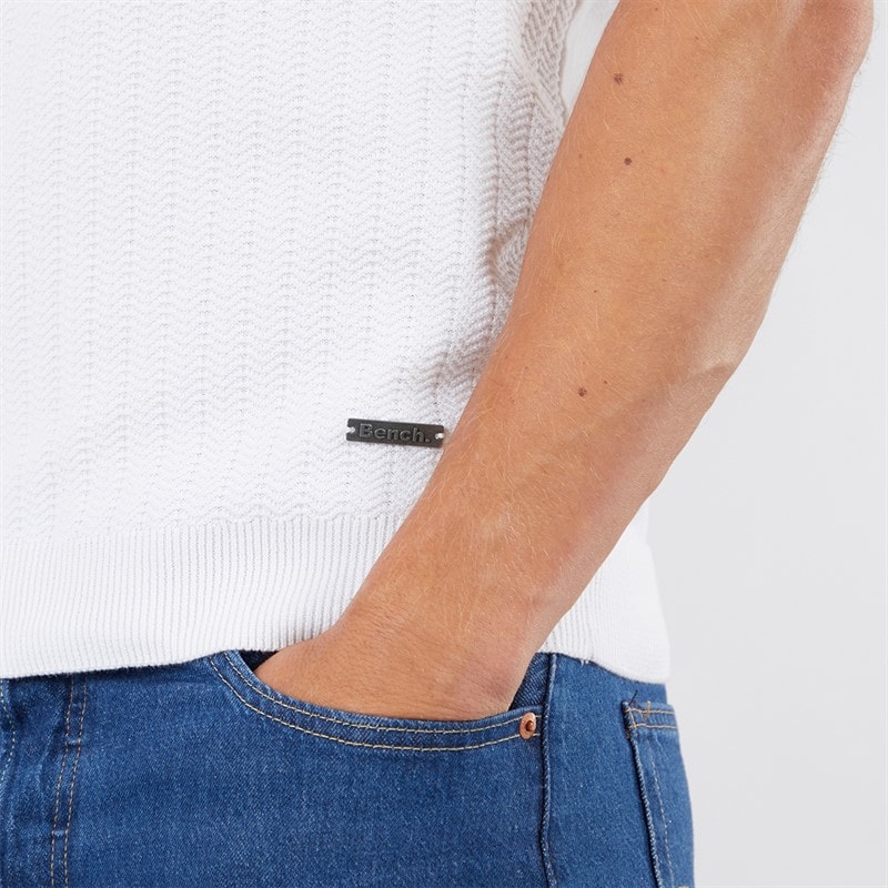 Bench Mens Brescia Knitted Polo Shirt White - Image 3