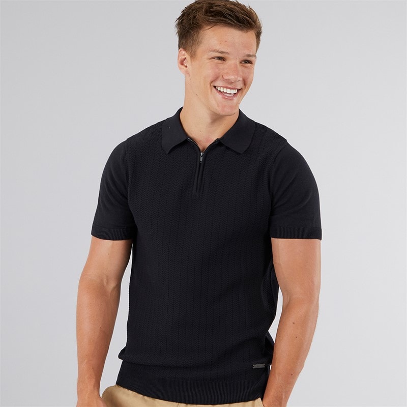 Bench Mens Brescia Knitted Polo Shirt Black - Image 1