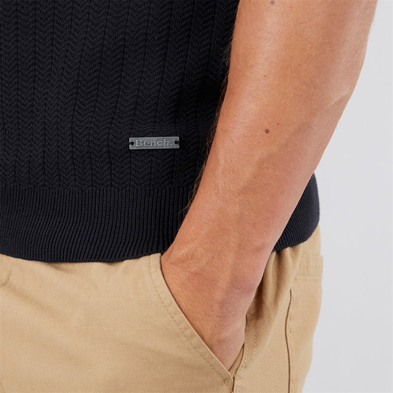 Bench Mens Brescia Knitted Polo Shirt Black - Image 3