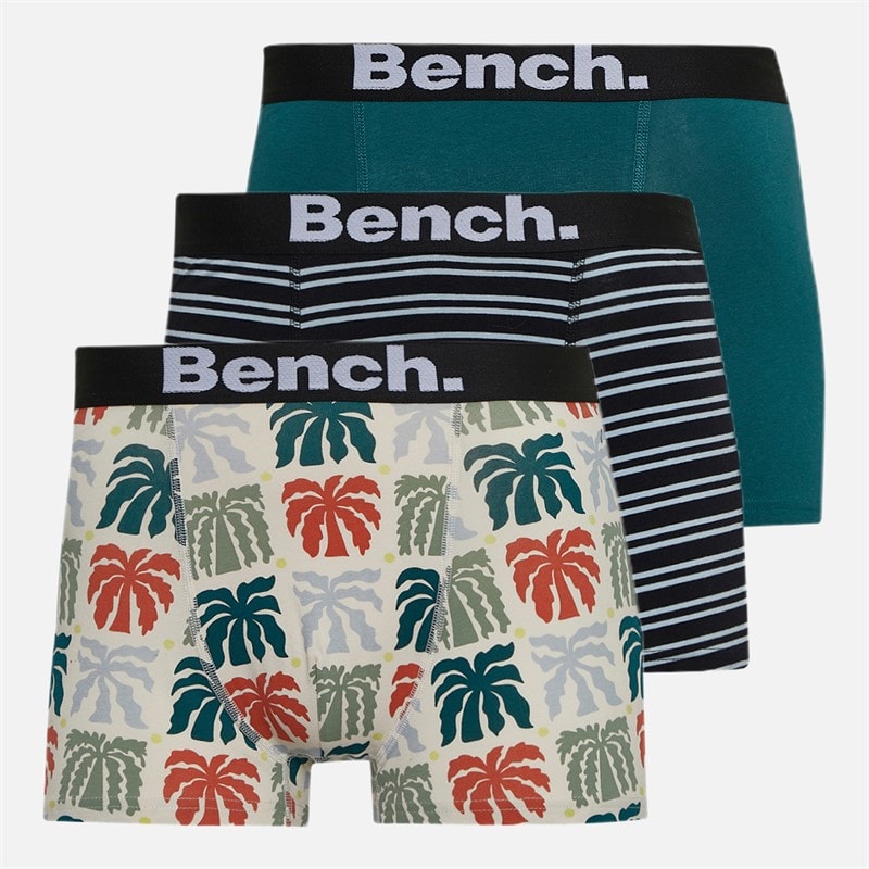 Bench Mens Geyord Three Pack Boxers Ecru Aop/Teal/Yarn Dyed Stripes - Image 1