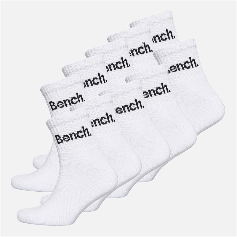 Bench Mens Gregson Ten Pack Cushioned Quarter Crew Socks White - Image 1