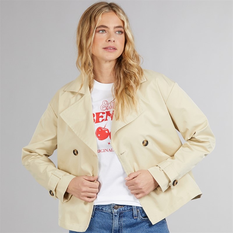 Bench Womens Hip Length Trench Coat Beige - Image 3