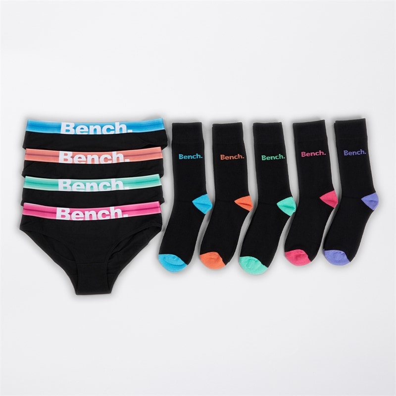 Bench Womens Siffrala Four Pack Briefs And Five Pack Socks Multipack Black