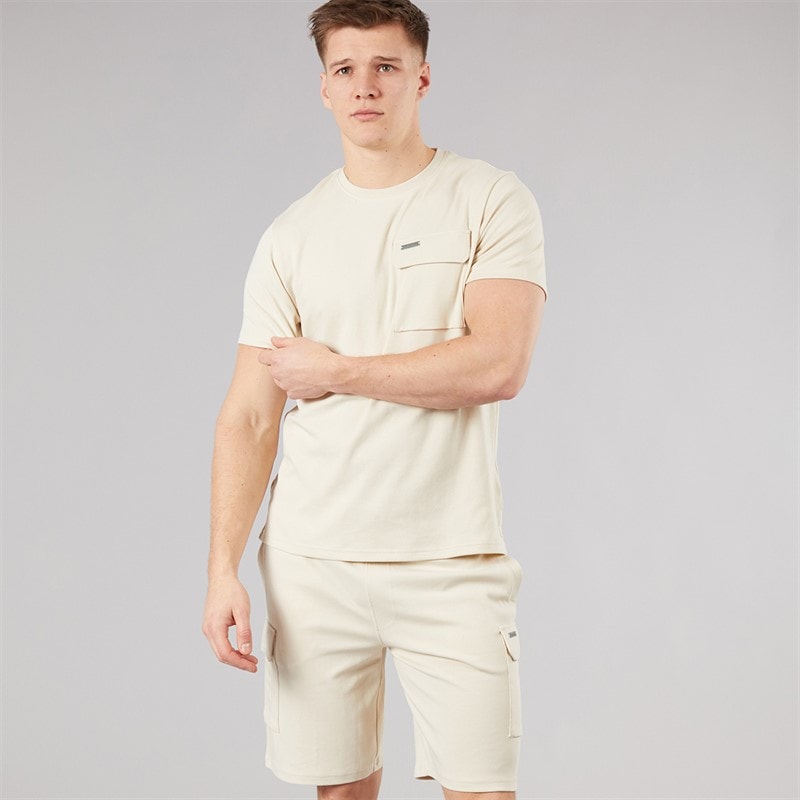 Bench Mens Ludar T-Shirt And Shorts Set Ecru