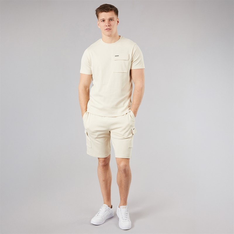 Bench Mens Ludar T-Shirt And Shorts Set Ecru - Image 4