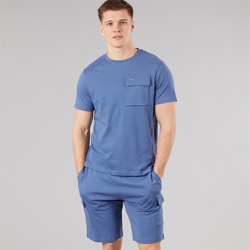Bench Mens Ludar T-Shirt And Shorts Set Mid Blue