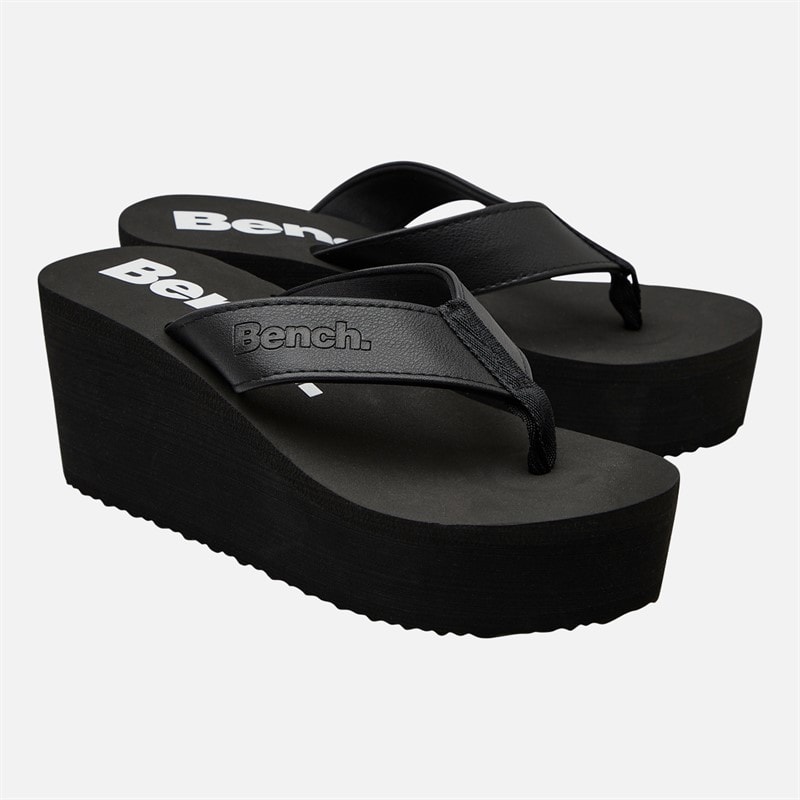 Bench Womens Vacay Chunky Wedge Flip Flops Black Pu - Image 5