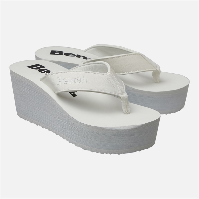 Bench Womens Vacay Chunky Wedge Flip Flops White Pu - Image 5