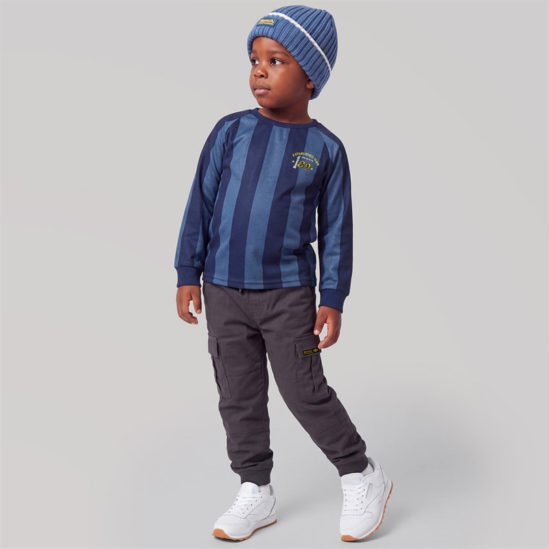 Bench Boys Long Sleeve Top Cargos And Beanie Set Navy - Image 1