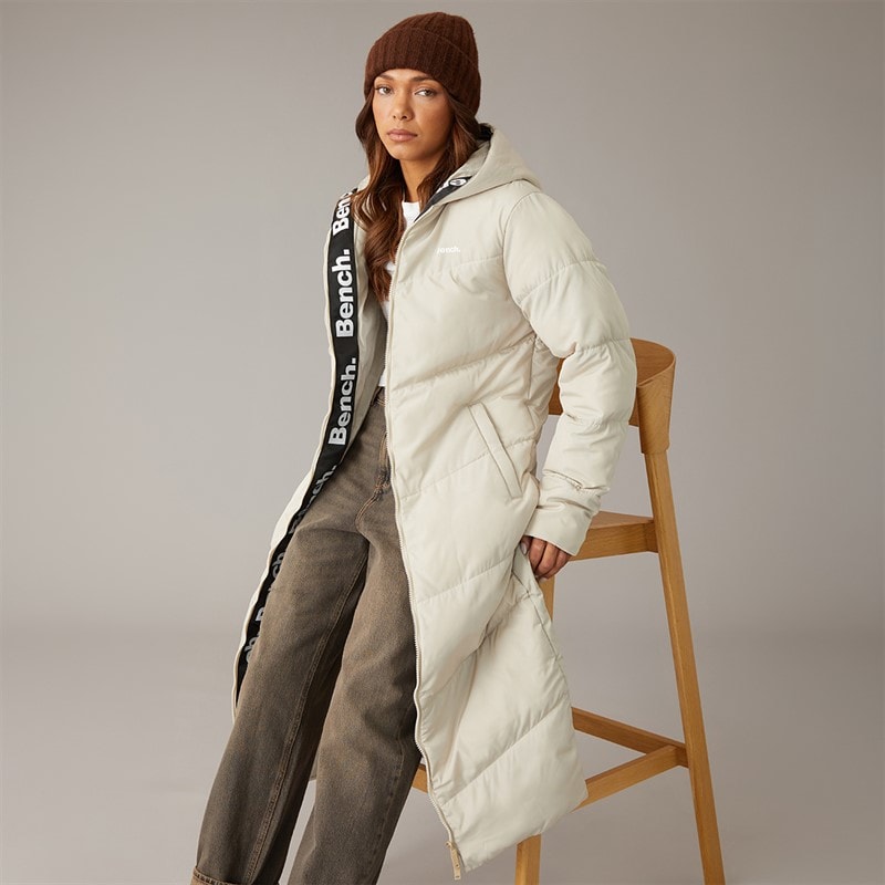 Bench Womens Eventhe Long Length Puffer Coat Dark Chalk - Image 1