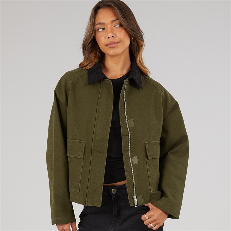 Bench Womens Tayah Cropped Length Utility Coat Dark Olive - Image 1