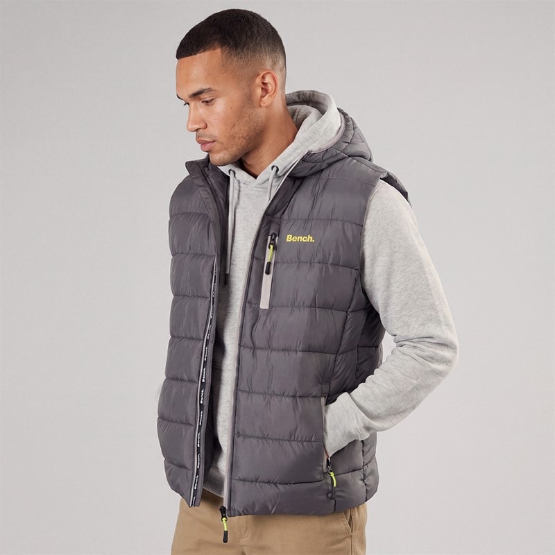 Bench Mens Galban Hooded Puffer Gilet New Dark Grey New Dk Grey - Image 1