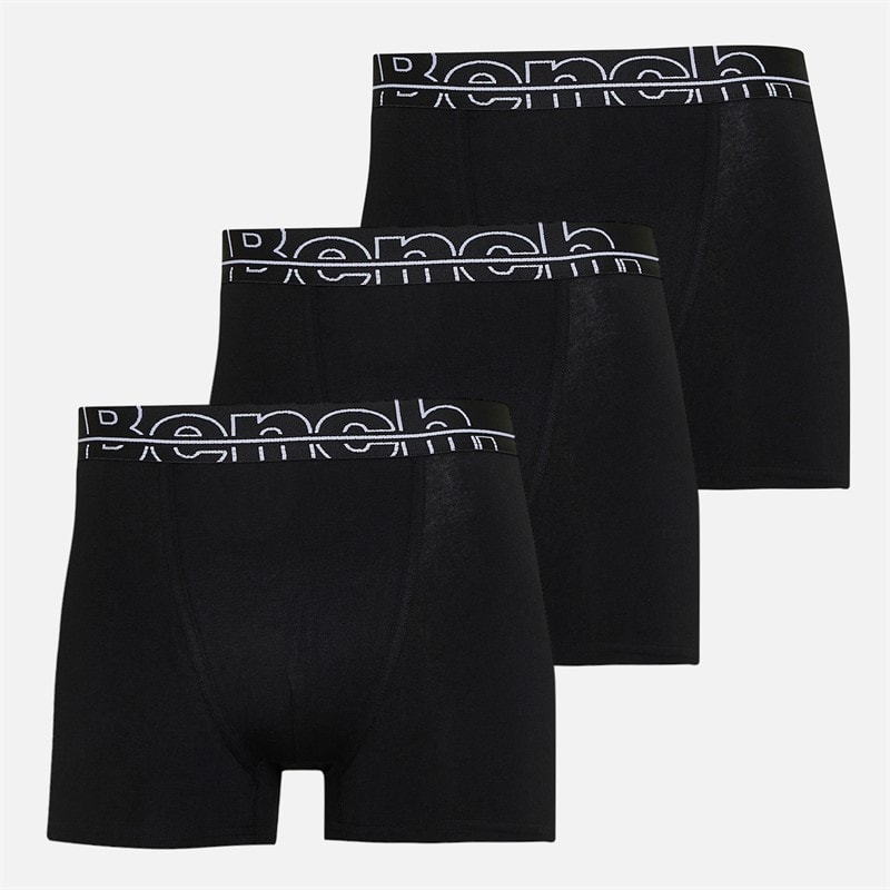 Bench Mens Three Pack Jacquard Waistband Boxer Shorts Black/Black/Black