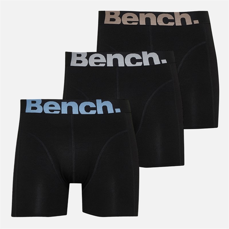 Bench Mens Three Pack Jacquard Waistband Bamboo Boxer Shorts Black