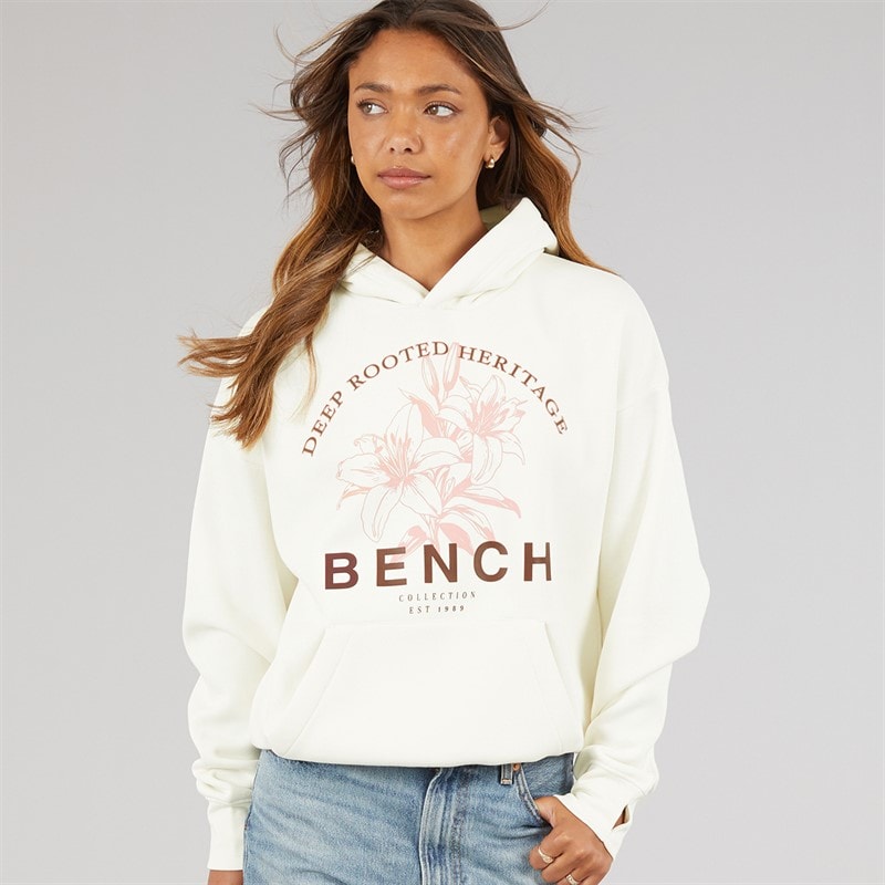 Bench Womens Olly Oversized Hoodie With Graphic Print Winter White - Image 1