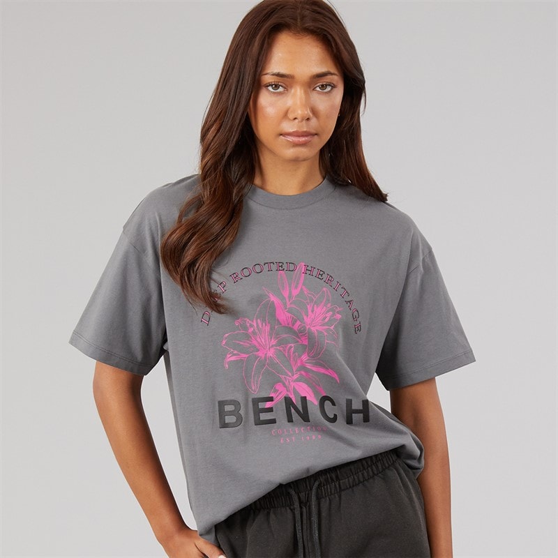 Bench Womens Alta Oversized T-Shirt With Graphic Print Charcoal - Image 1