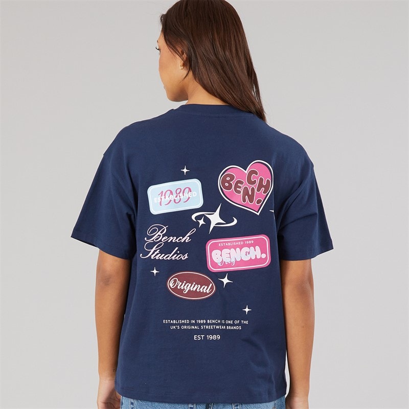 Bench Womens Ayenn Oversized T-Shirt With Graphic Print Navy - Image 3