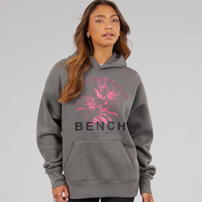 Bench Womens Olly Oversized Hoodie With Graphic Print Charcoal - Image 1