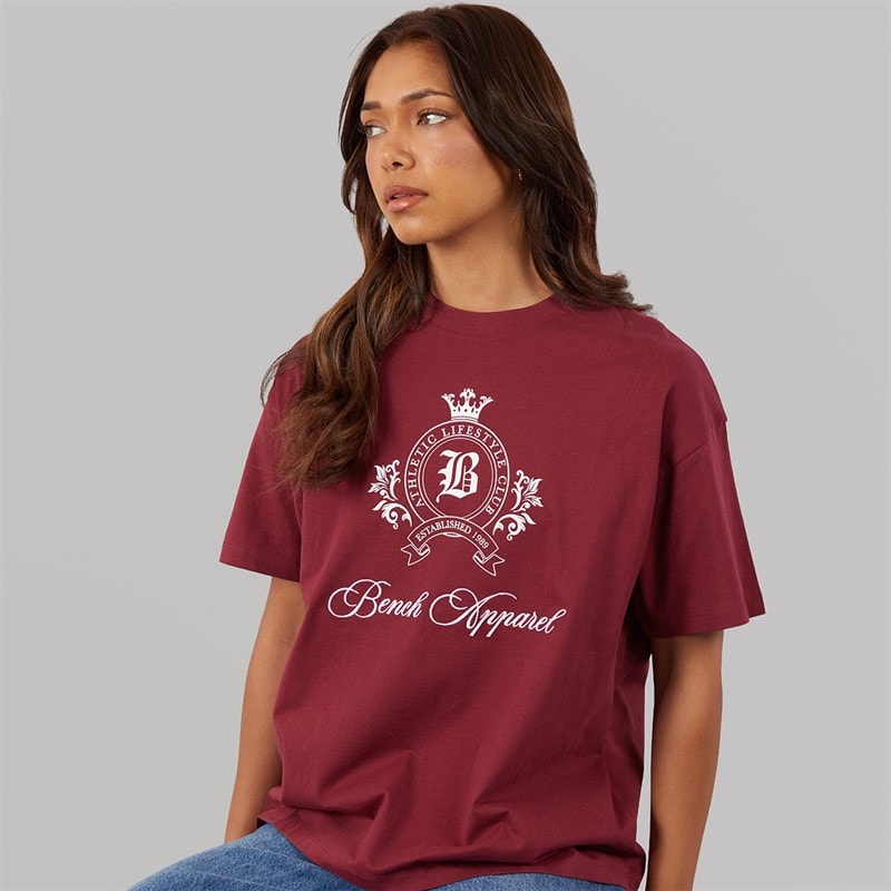 Bench Womens Kaiden Oversized T-Shirt With Crest Graphic Cordovan - Image 1